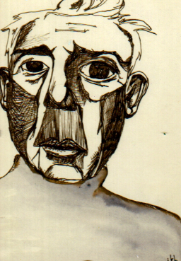 Ink portrait of Samuel Beckett