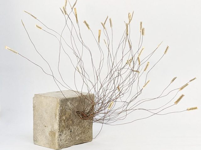 Concrete, wire and paper sculpture by Ingrid K Brooker