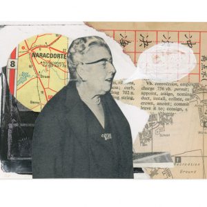 Mixed media collage of old vintage lady with speech bubble