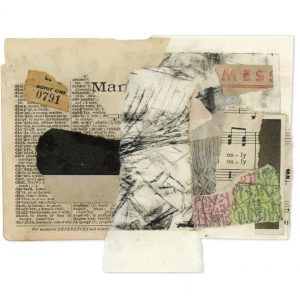 Vintage ephemera collage made of maps, ticket stubs, manuscript and etchings by Ingrid K Brooker