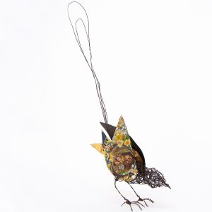 Wire and tin bird sculpture by Ingrid K Brooker