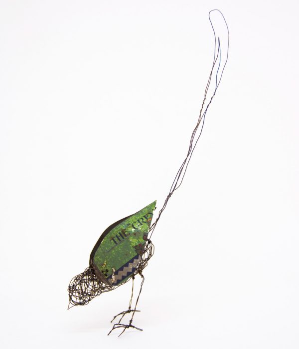 Wire and tin bird sculpture by Ingrid K Brooker