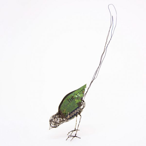 Wire and tin bird sculpture by ingrid k brooker